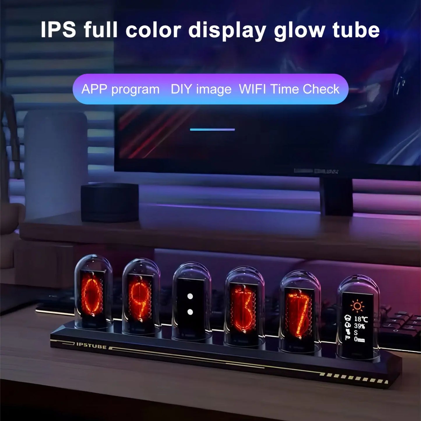 RGB Nixie Tube Clock LED Glows IPS Colour Screen DIY Analog Digital Tube Night lights Gaming Desktop Decoration