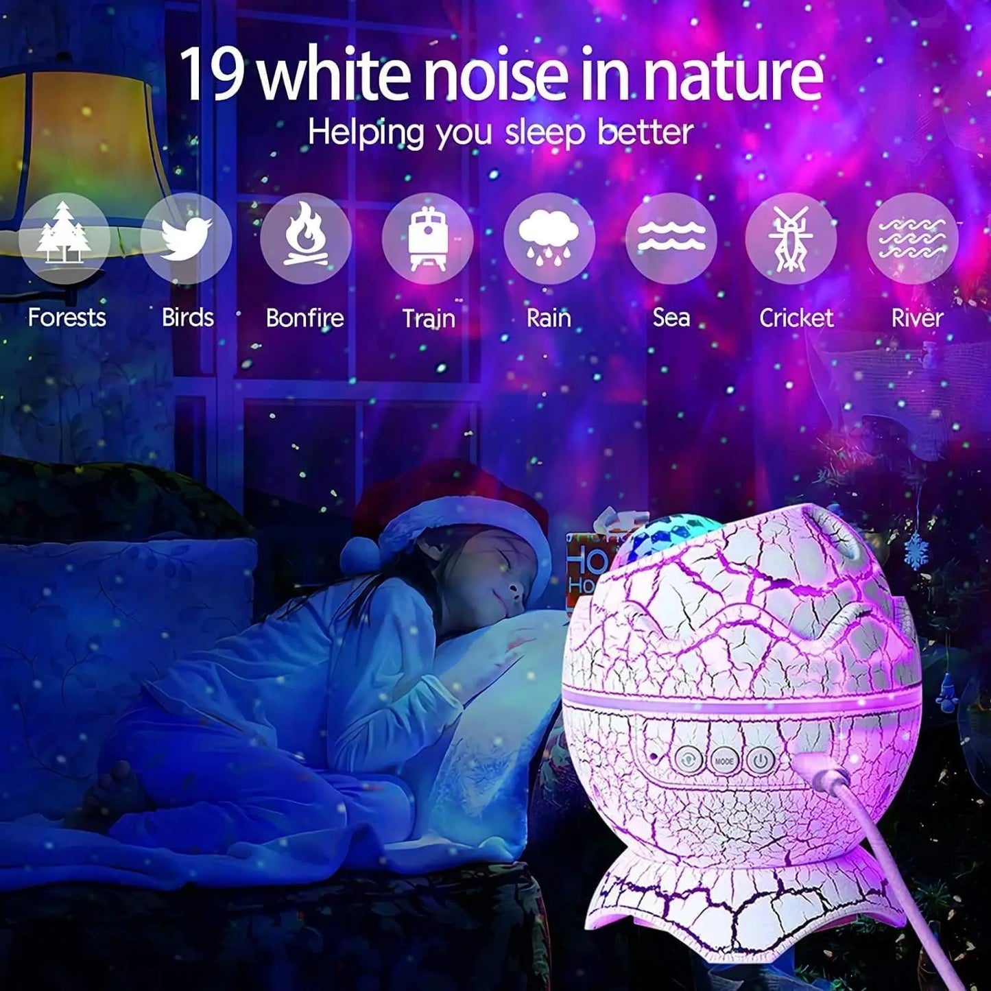 LED Dinosaur Egg Galaxy Star Projector and Speaker with Remote Control