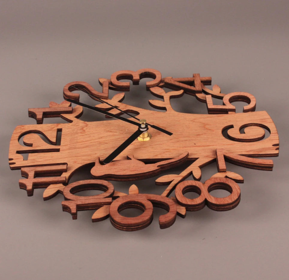 Double Stereo Bird NEST Wall Clock Home Wooden Creative Wall Clock