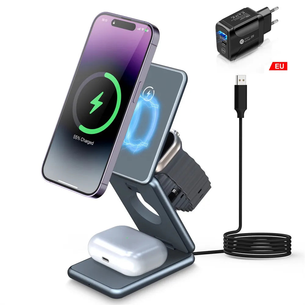 3 in 1 Foldable Portable Wireless Fast Charging Station