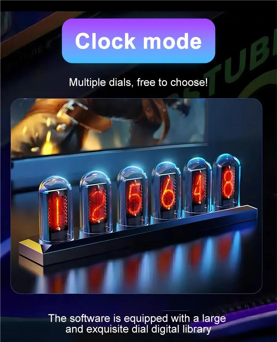 RGB Nixie Tube Clock LED Glows IPS Colour Screen DIY Analog Digital Tube Night lights Gaming Desktop Decoration