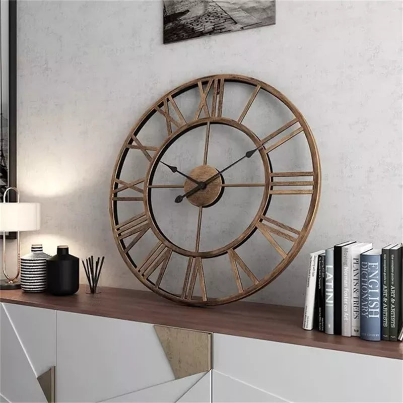 Large Iron 3D Wall Clock with Roman Numerals