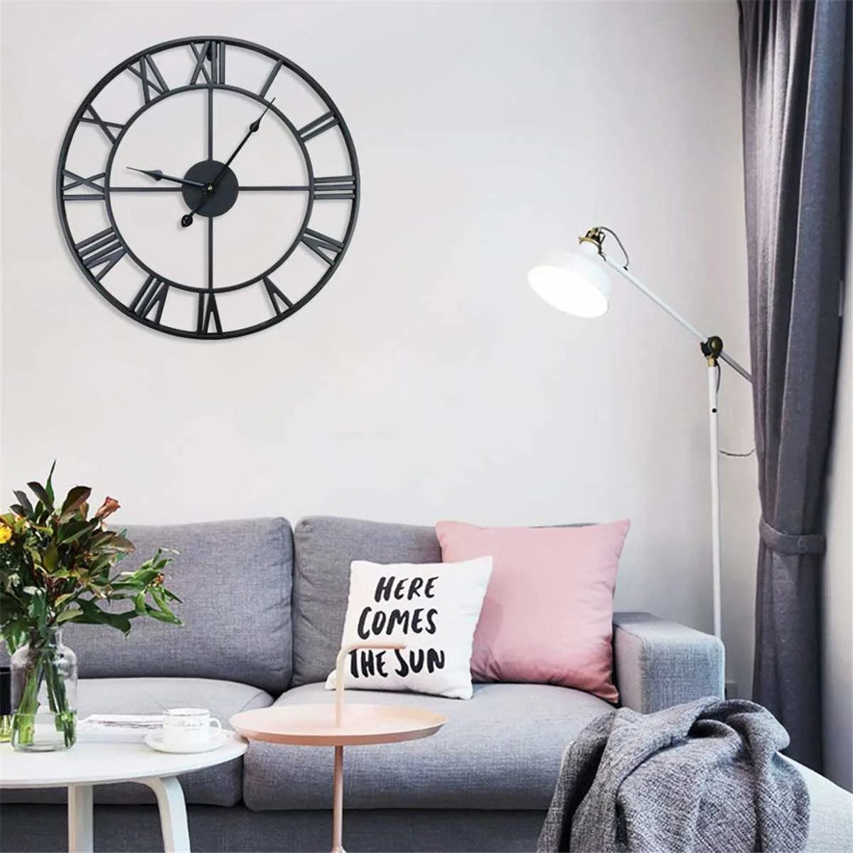 Large Iron 3D Wall Clock with Roman Numerals