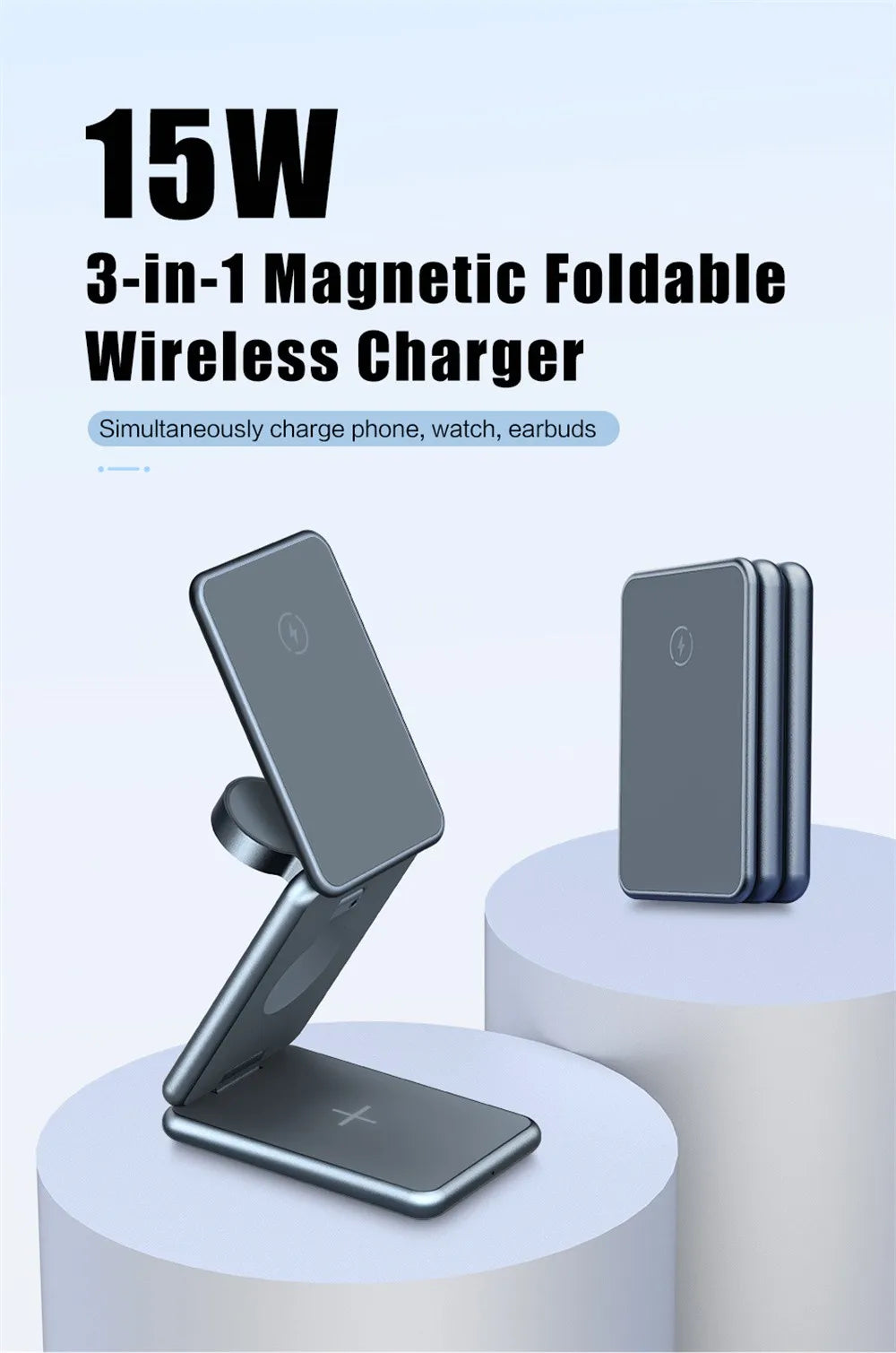 3 in 1 Foldable Portable Wireless Fast Charging Station