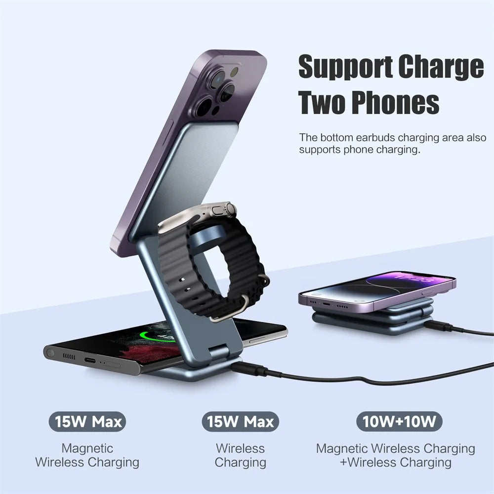 3 in 1 Foldable Portable Wireless Fast Charging Station