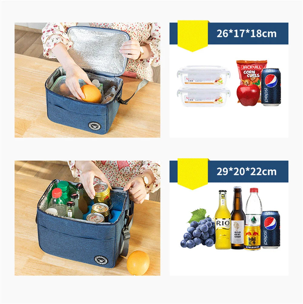 Portable Lunch Bag Food Thermal Box Durable Waterproof Office Cooler Lunchbox With Shoulder Strap Insulated Case