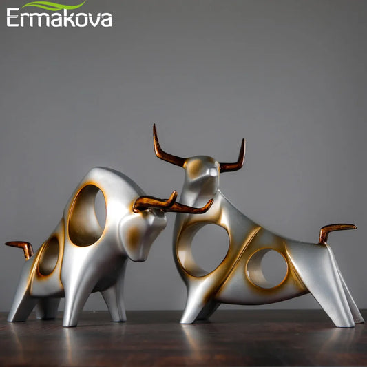 ERMAKOVA Cattle Statue Ox Home Décor Living Room Bull Sculpture Abstract Animal Figurine