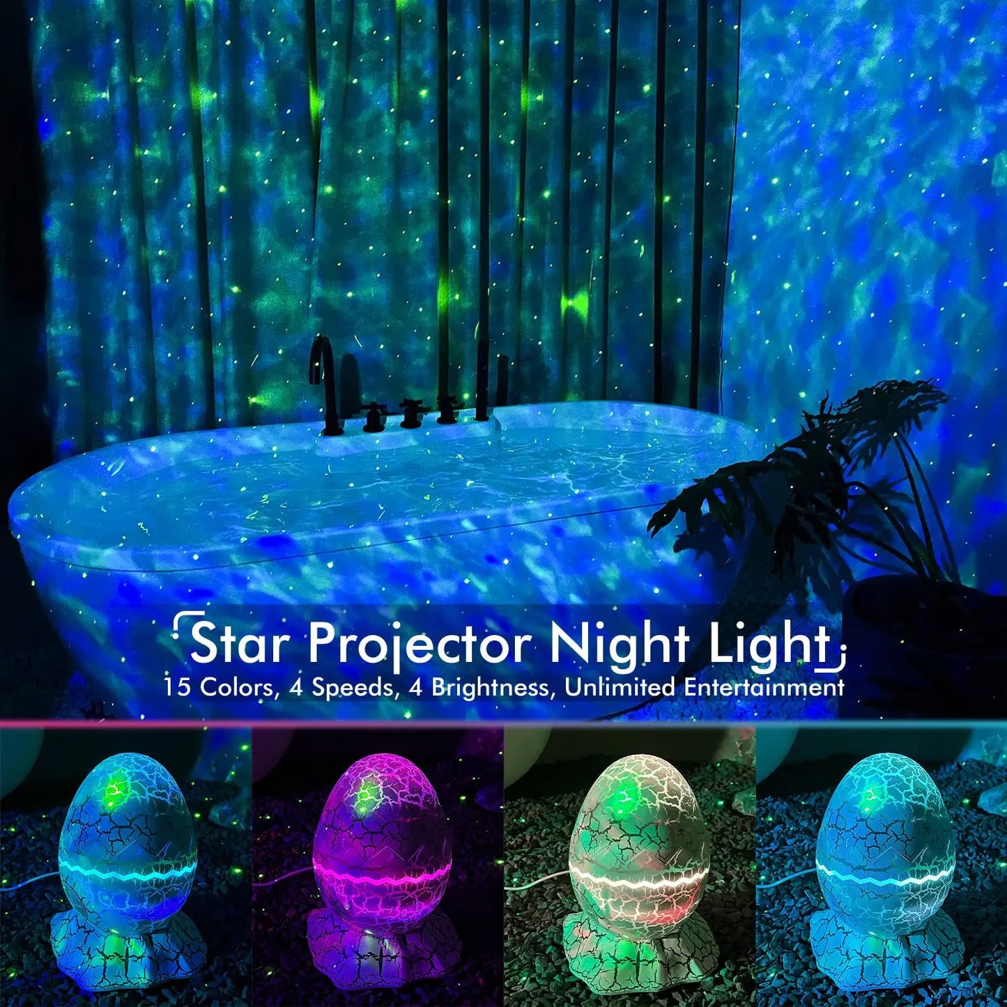 LED Dinosaur Egg Galaxy Star Projector and Speaker with Remote Control