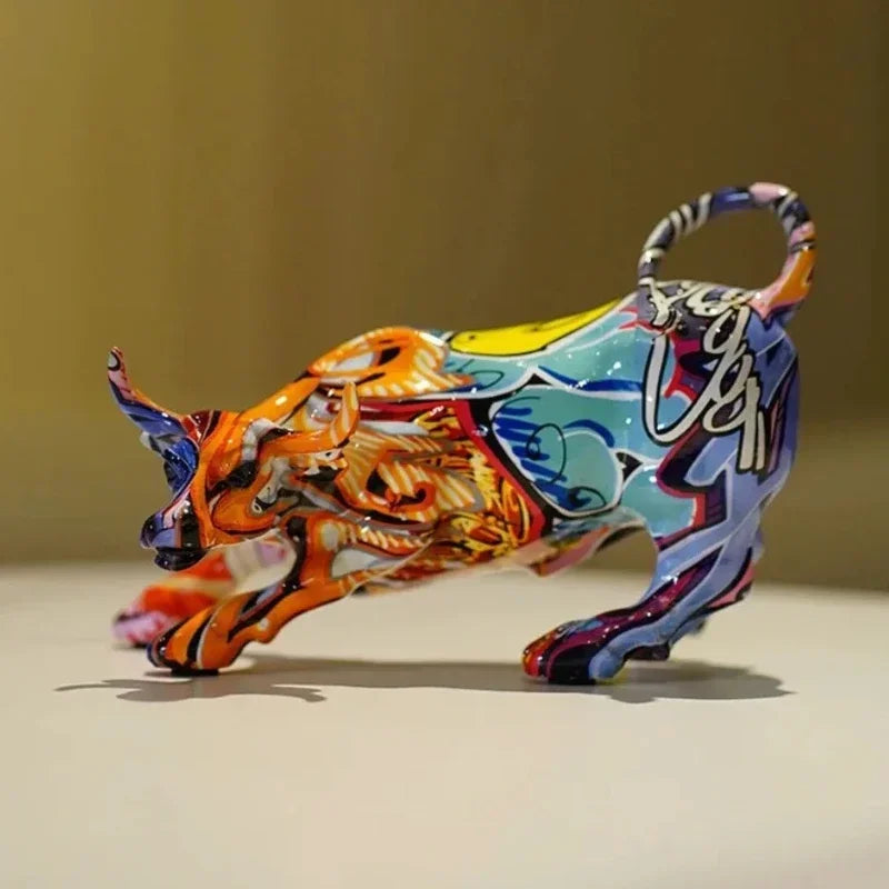 Wall Street Bull Figurines The Miami Bull Model OX Bitcoin Statue Resin Handmade Graffiti Art