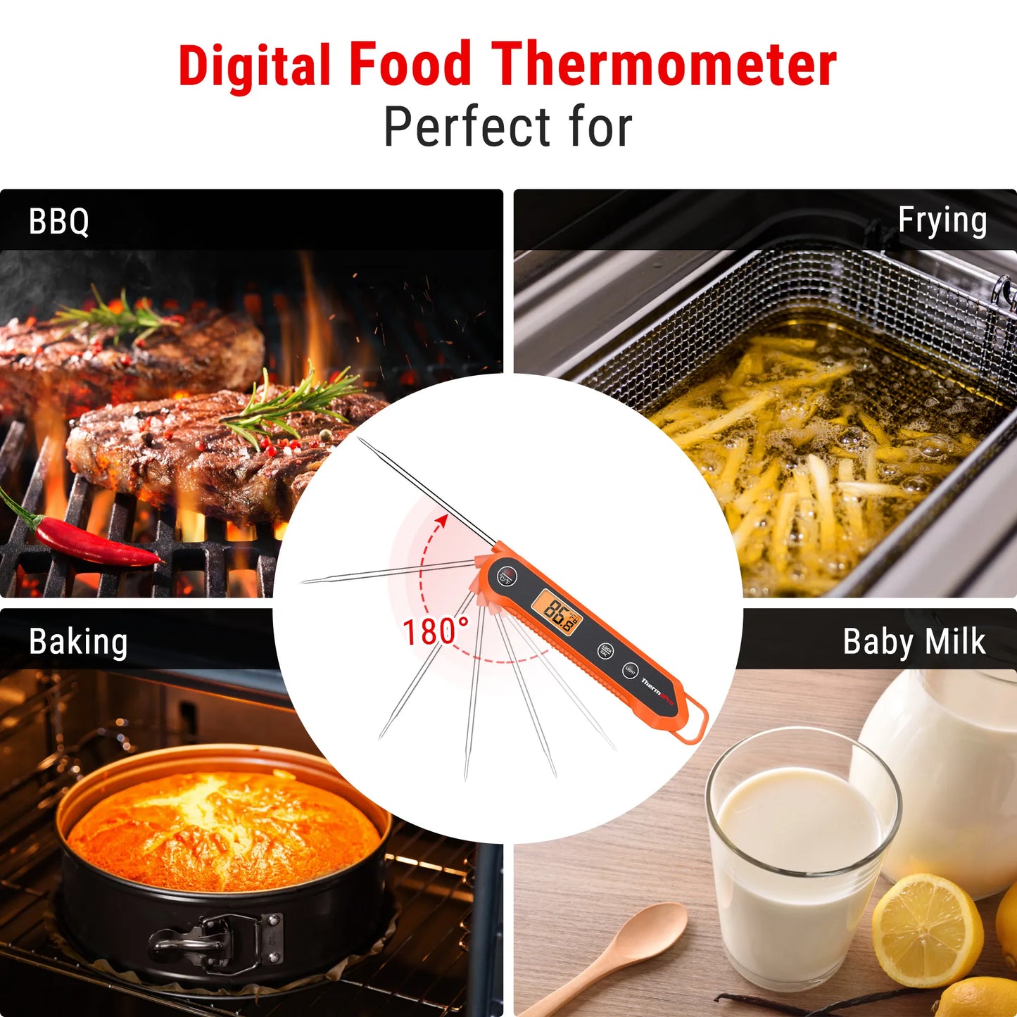 ThermoPro TP03H Waterproof Digital Backlight Folding Barbecue Kitchen Cooking Instant Reading Meat Thermometer