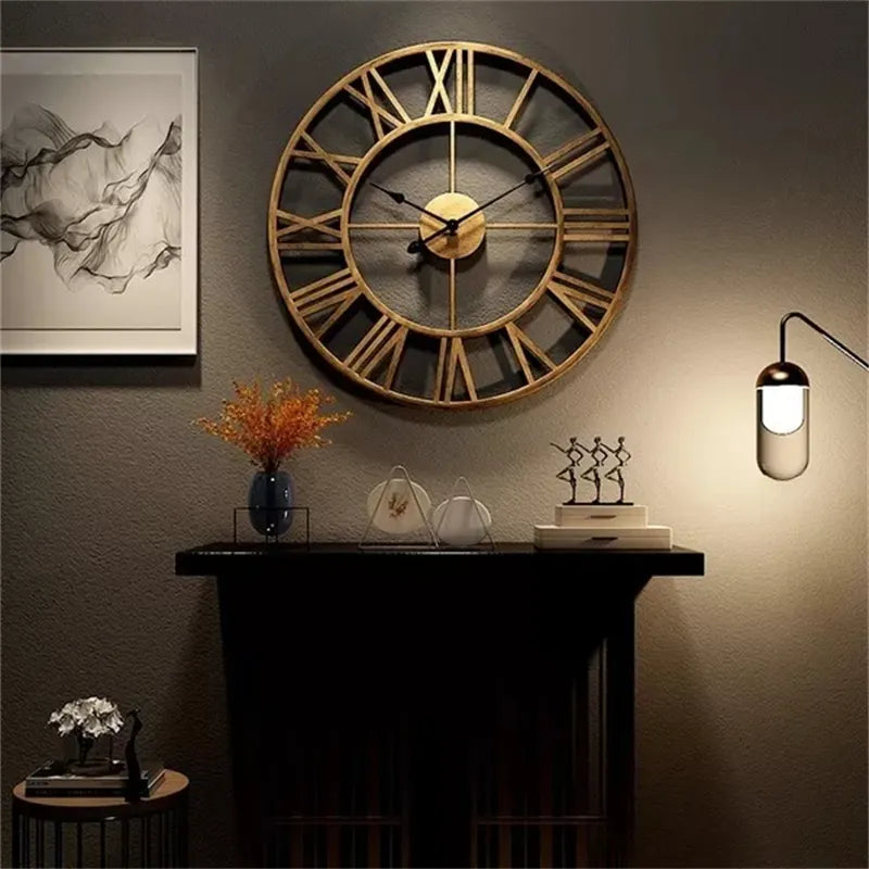 Large Iron 3D Wall Clock with Roman Numerals