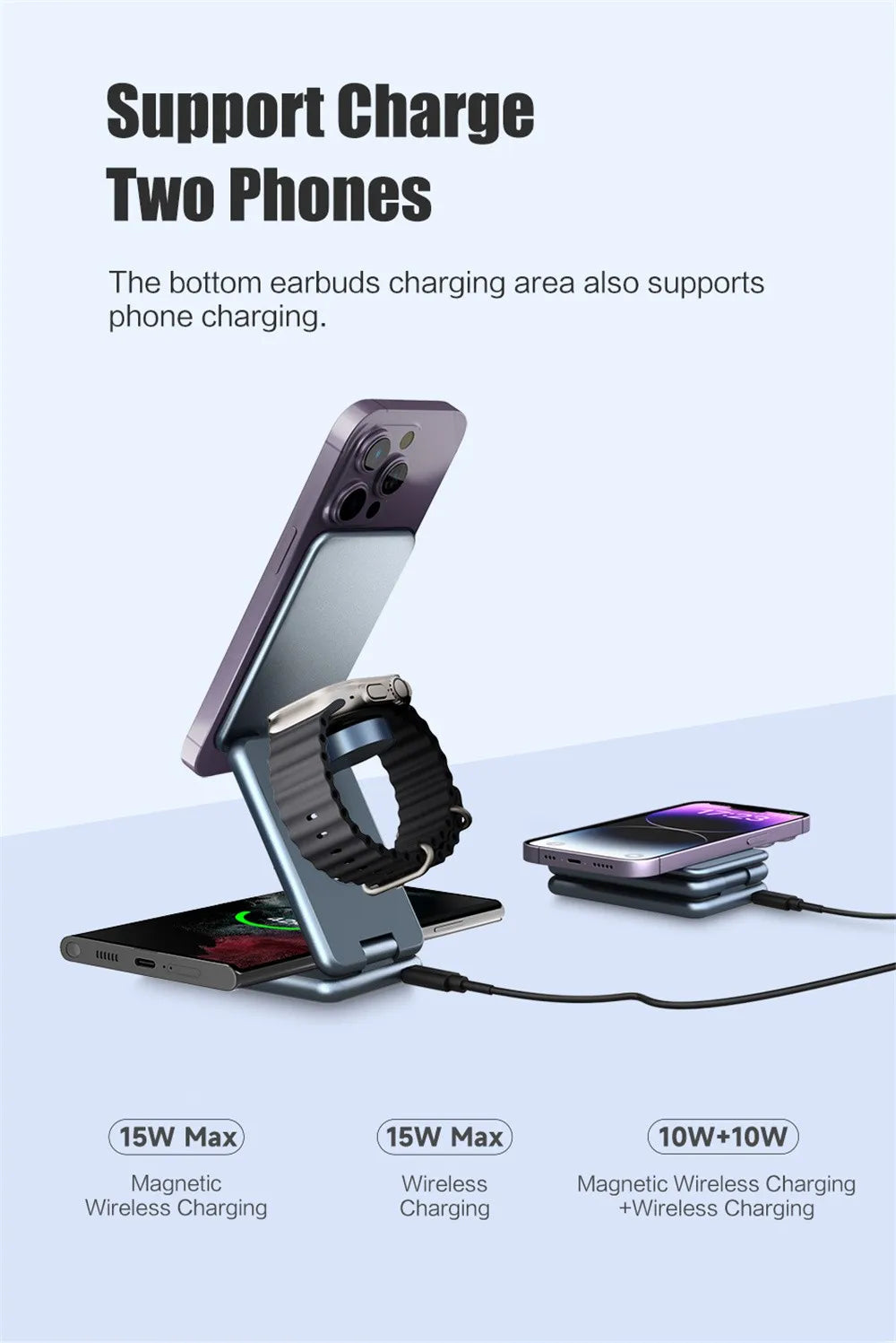 3 in 1 Foldable Portable Wireless Fast Charging Station