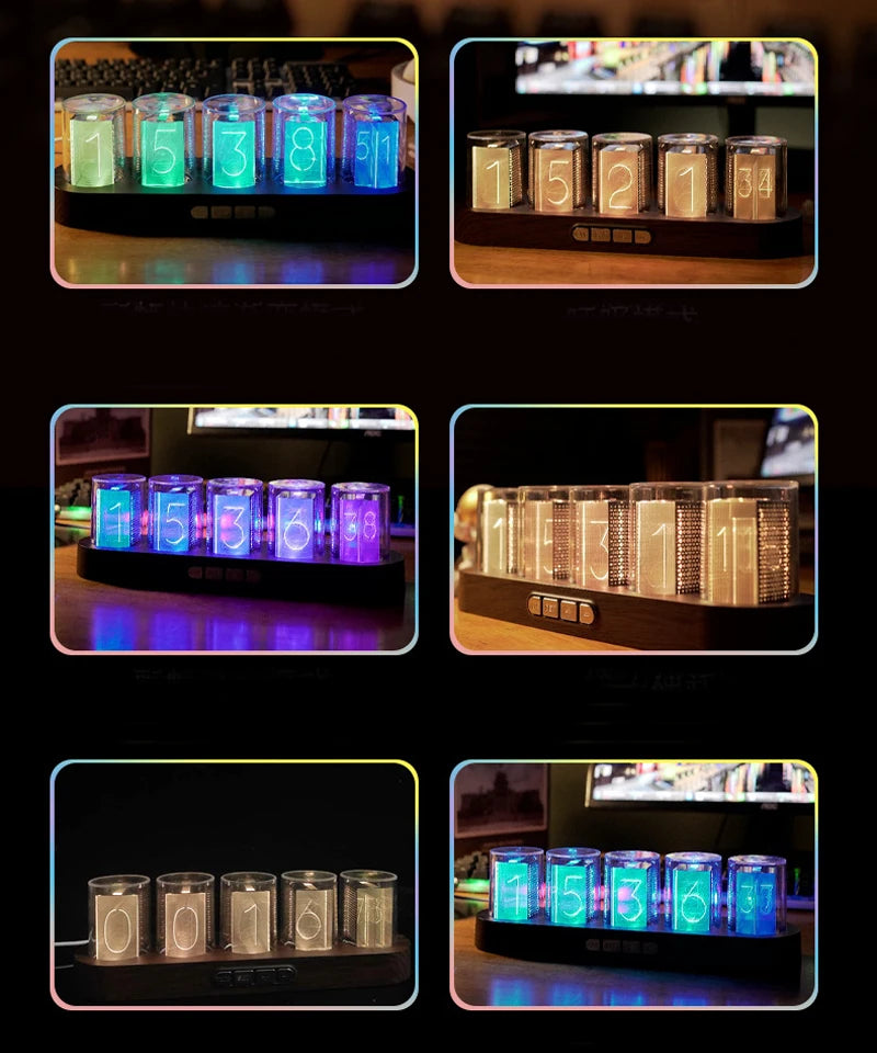 Digital Nixie Tube Clock with RGB LED Glows for Game Room