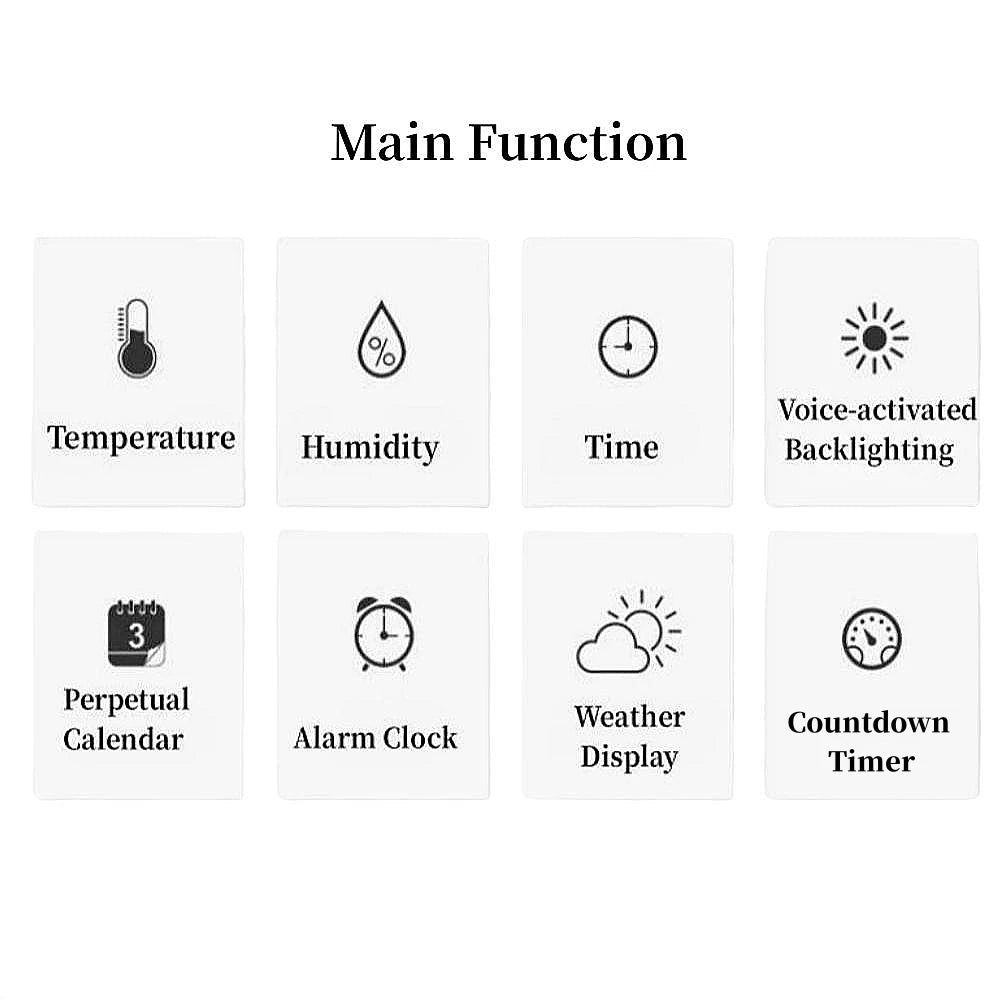 Voice Control Backlight Digital Weather Clock Date Week Temperature Humidity Weather Forecast Countdown 12/24H Electronic Clock