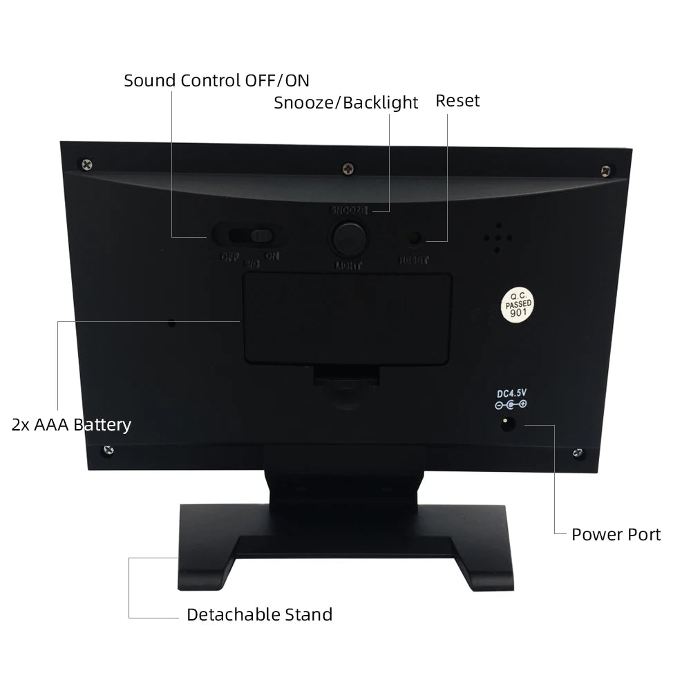 Voice Control Backlight Digital Weather Clock Date Week Temperature Humidity Weather Forecast Countdown 12/24H Electronic Clock