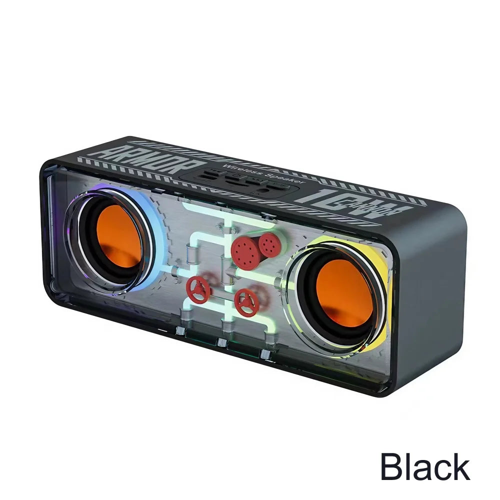 STONEGO 1PC Punk Style Dual Speakers Transparent Mechanical Wireless Bluetooth Speakers LED TWS Bass Diaphragm Sound