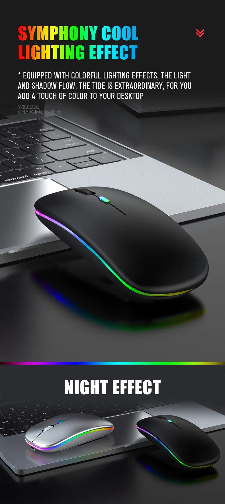 Tablet Phone Computer Bluetooth Wireless Mouse Charging Luminous 2.4G USB Wireless Mouse Portable Mouse