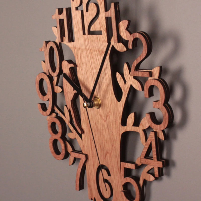 Double Stereo Bird NEST Wall Clock Home Wooden Creative Wall Clock