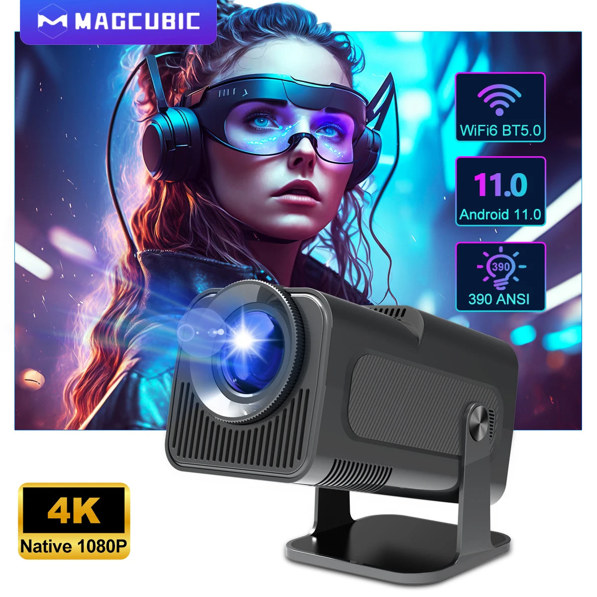 Magcubic 4K Native 1080P Android 11 Projector 390ANSI HY320 Dual Wifi6 BT5.0 Cinema Portable Projector Upgraded HY300