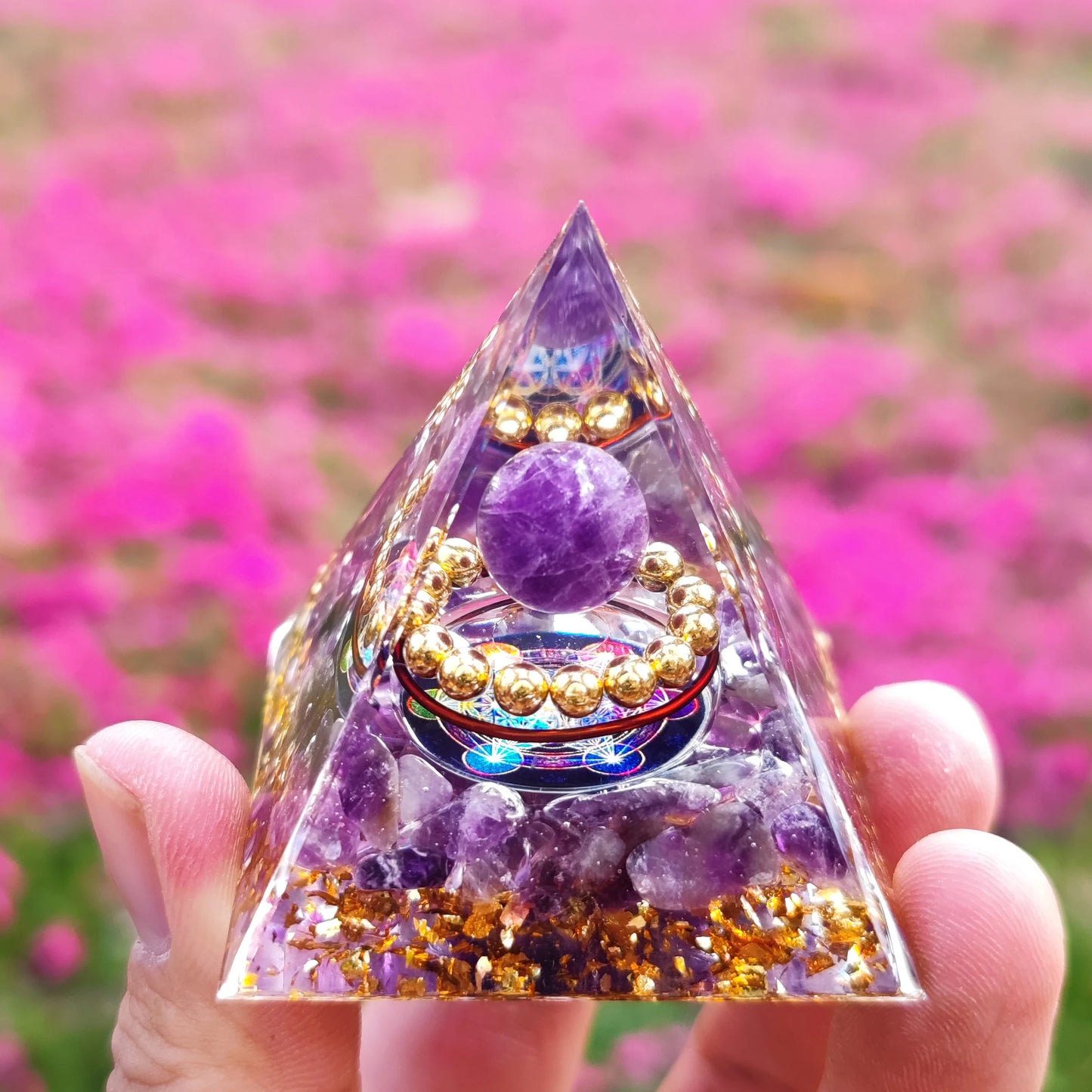 Energy Pyramid Orgonite Natural Amethyst Healing Crystals for Chakras