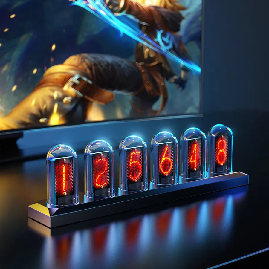 RGB Nixie Tube Clock LED Glows IPS Colour Screen DIY Analog Digital Tube Night lights Gaming Desktop Decoration