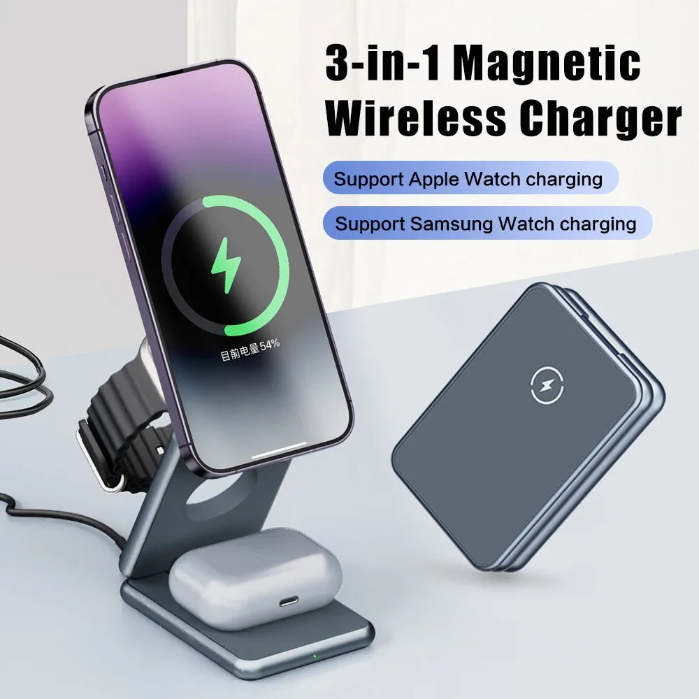 3 in 1 Foldable Portable Wireless Fast Charging Station