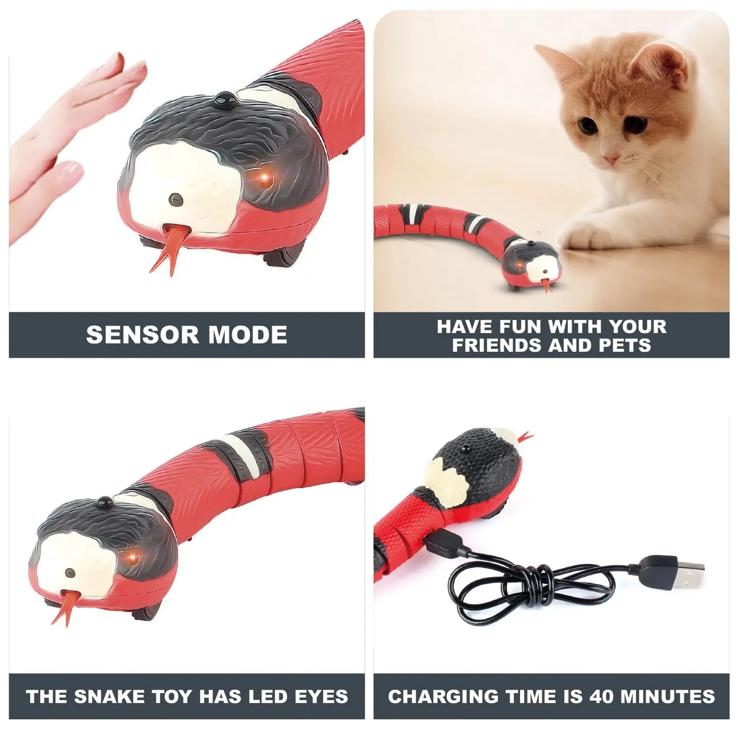 Smart Sensing Pet toys Interactive Automatic Electronic Snake indoor Puppy/Kitten Toy USB Rechargeable for Small Pets