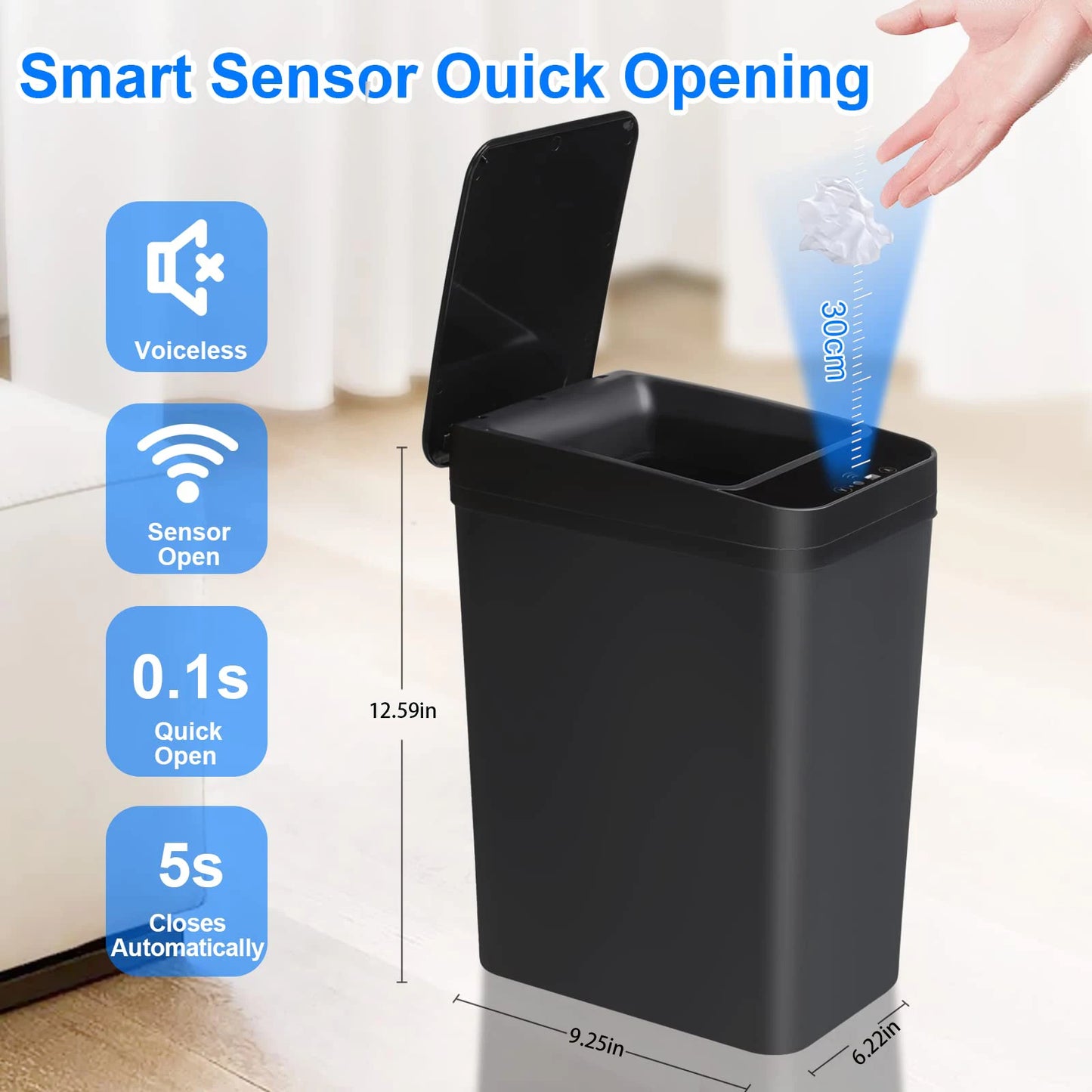 Bathroom Touchless Trash,12L Motion Sensor-Activated Trash Can with Lid, Automatic Toilet Trash can