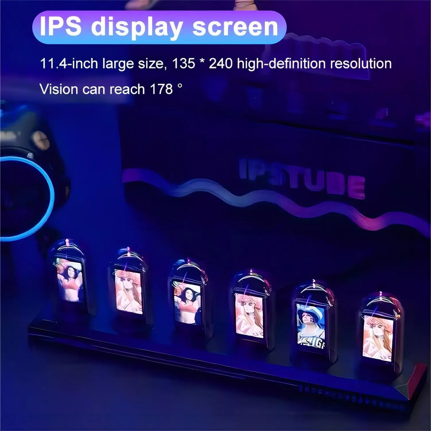 RGB Nixie Tube Clock LED Glows IPS Colour Screen DIY Analog Digital Tube Night lights Gaming Desktop Decoration