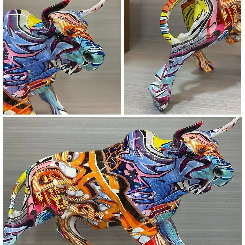 Wall Street Bull Figurines The Miami Bull Model OX Bitcoin Statue Resin Handmade Graffiti Art