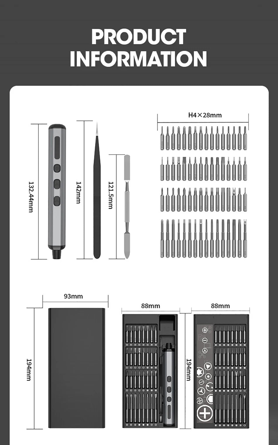 Cordless Electric Fast-Charging Screwdriver Set - 68 in 1 with LED Light