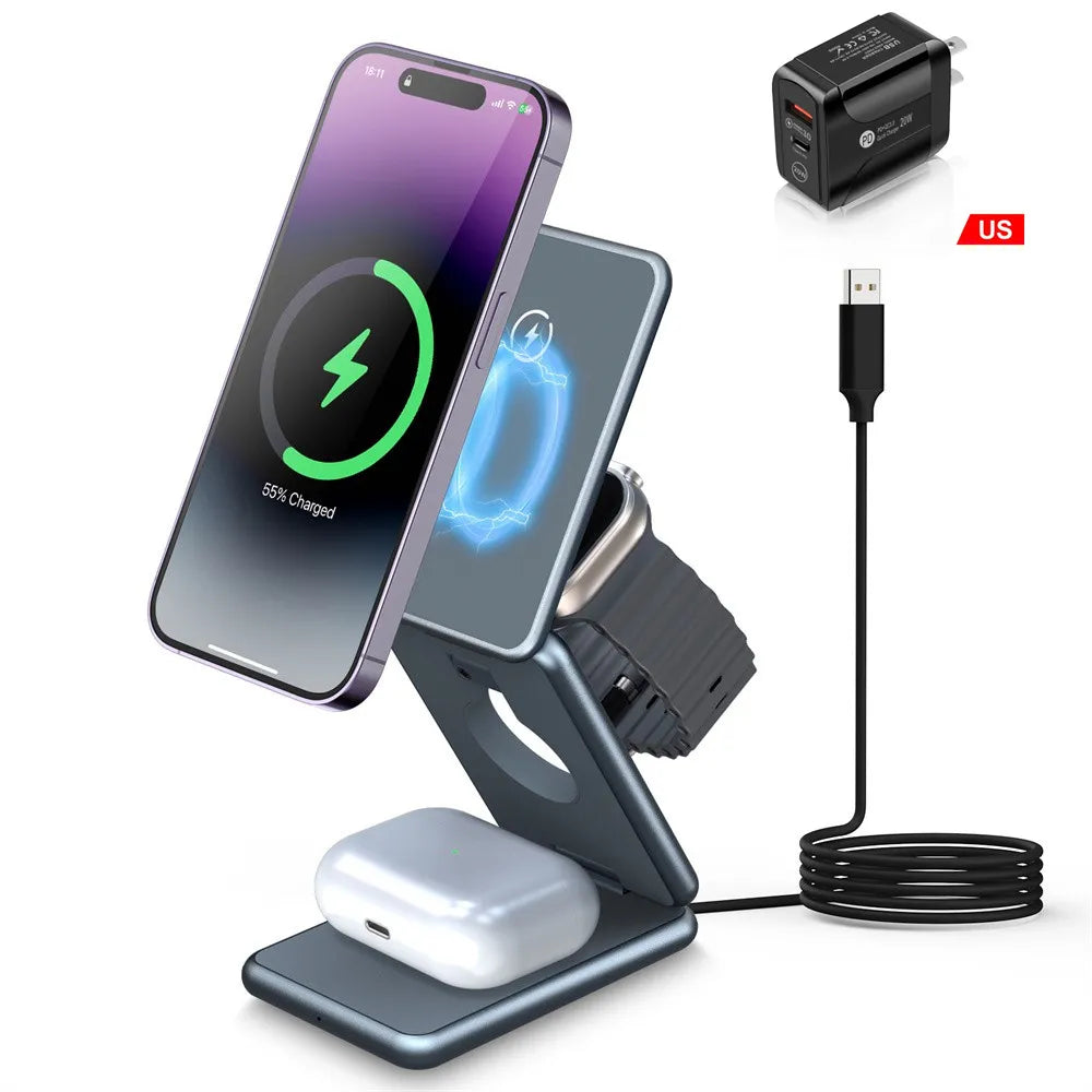 3 in 1 Foldable Portable Wireless Fast Charging Station