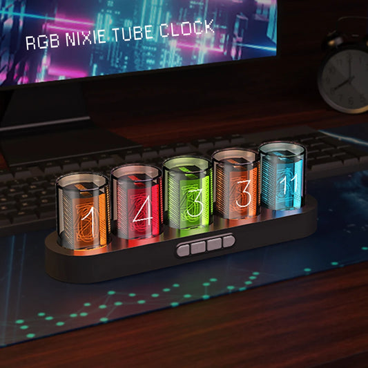 Digital Nixie Tube Clock with RGB LED Glows for Game Room