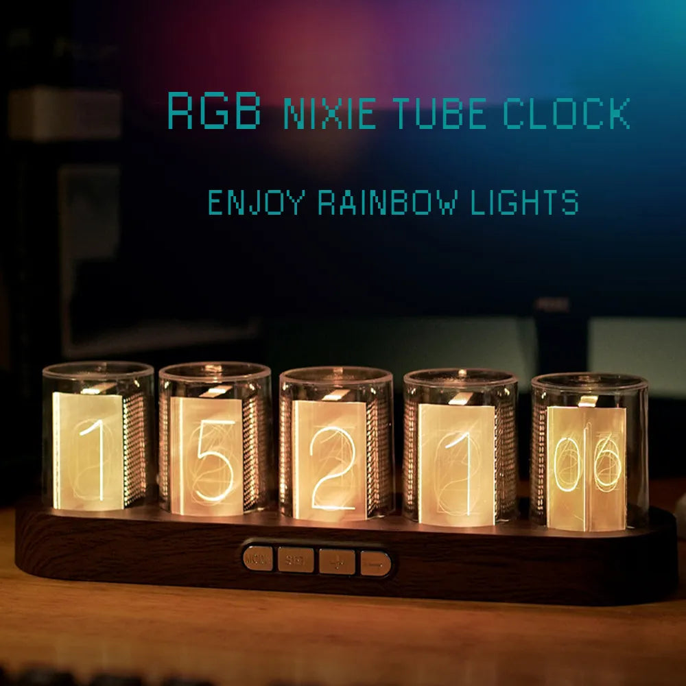 Digital Nixie Tube Clock with RGB LED Glows for Game Room