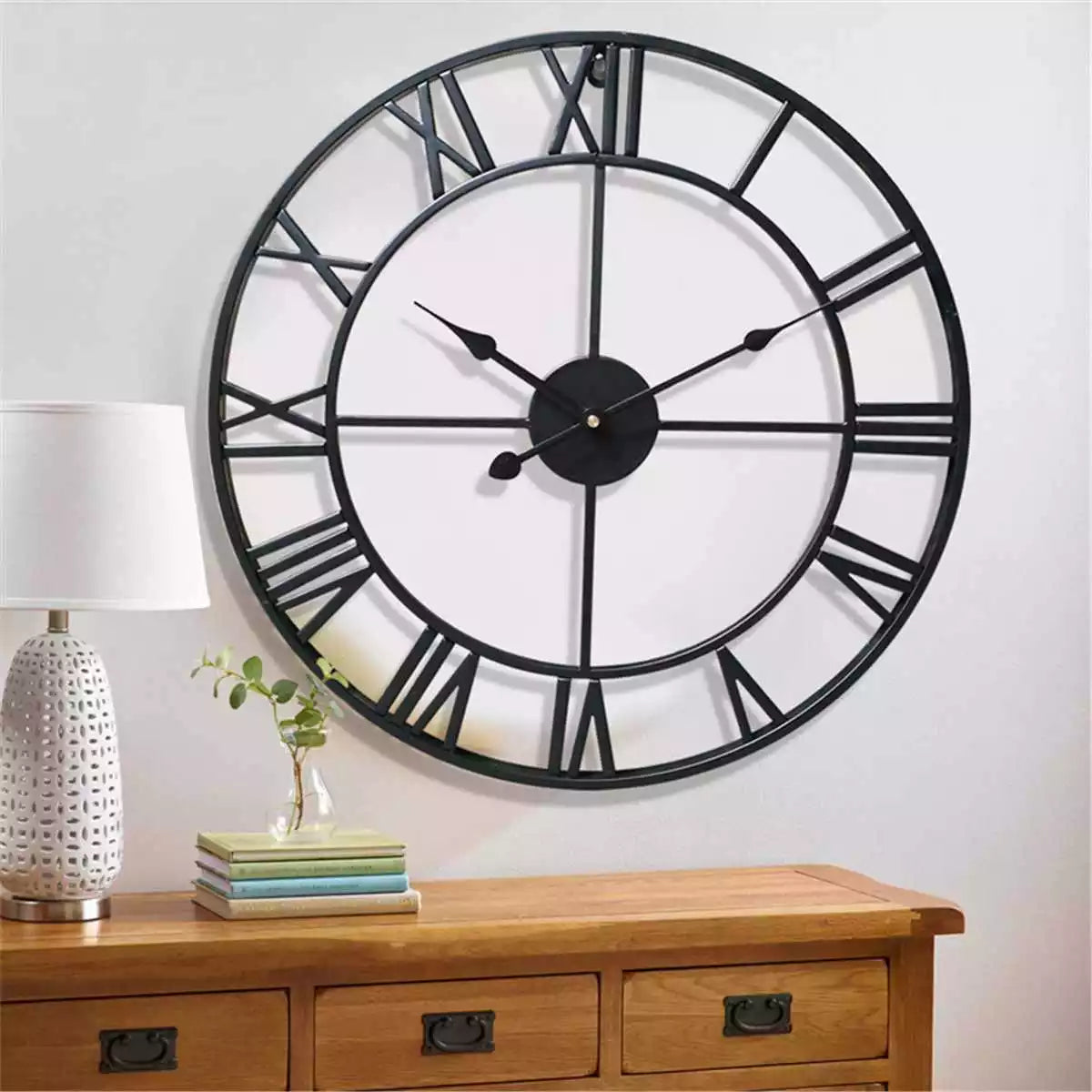 Large Iron 3D Wall Clock with Roman Numerals