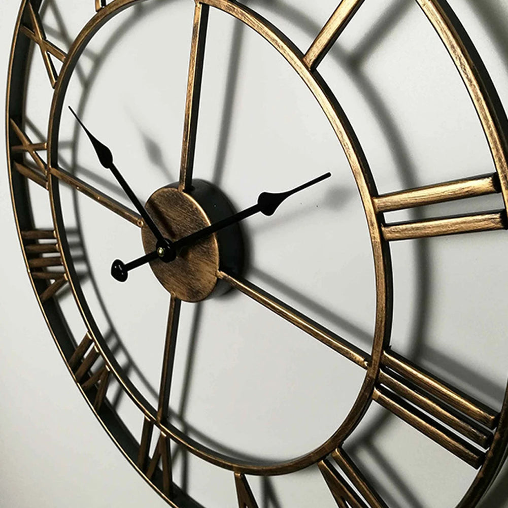 Large Iron 3D Wall Clock with Roman Numerals