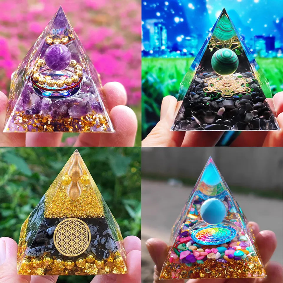 Energy Pyramid Orgonite Natural Amethyst Healing Crystals for Chakras