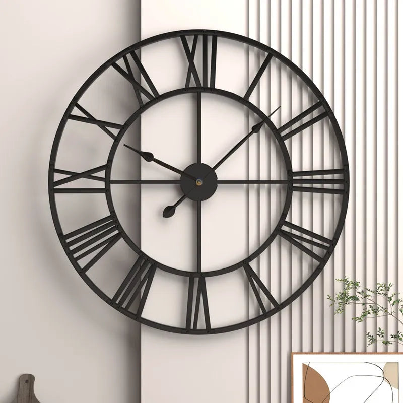 Large Iron 3D Wall Clock with Roman Numerals