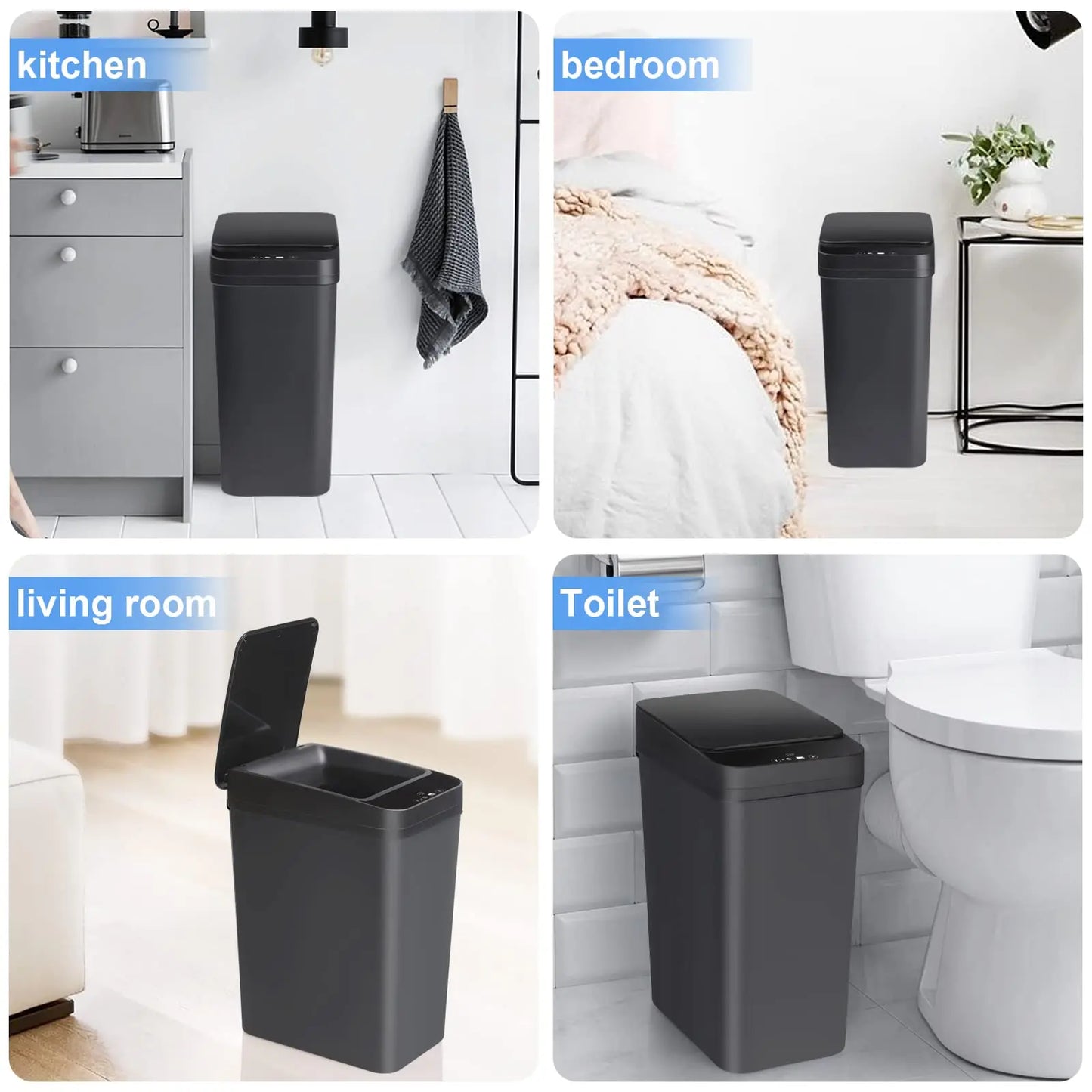 Bathroom Touchless Trash,12L Motion Sensor-Activated Trash Can with Lid, Automatic Toilet Trash can