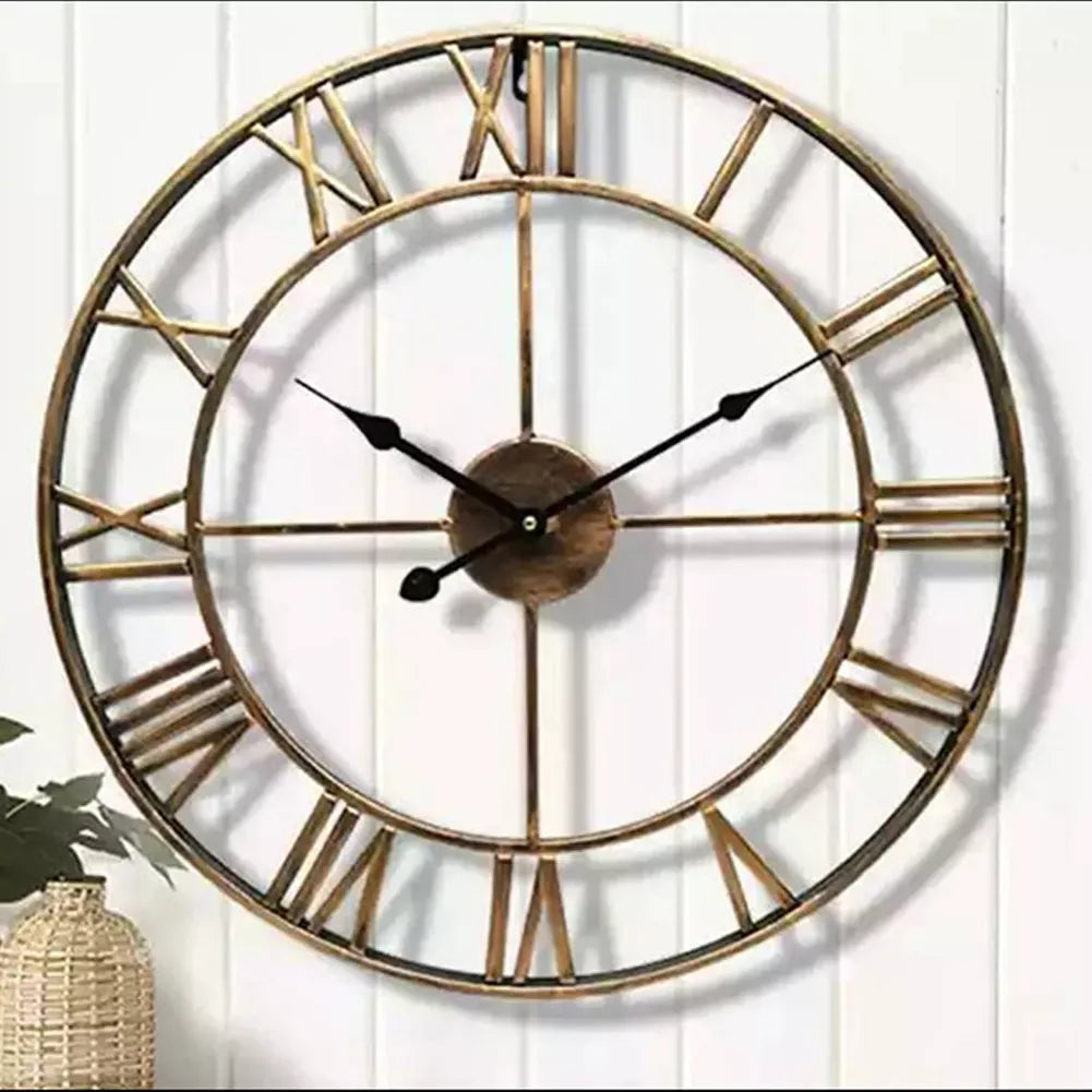 Large Iron 3D Wall Clock with Roman Numerals