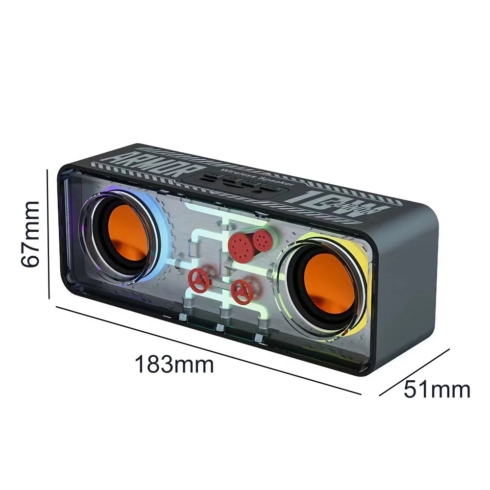 STONEGO 1PC Punk Style Dual Speakers Transparent Mechanical Wireless Bluetooth Speakers LED TWS Bass Diaphragm Sound